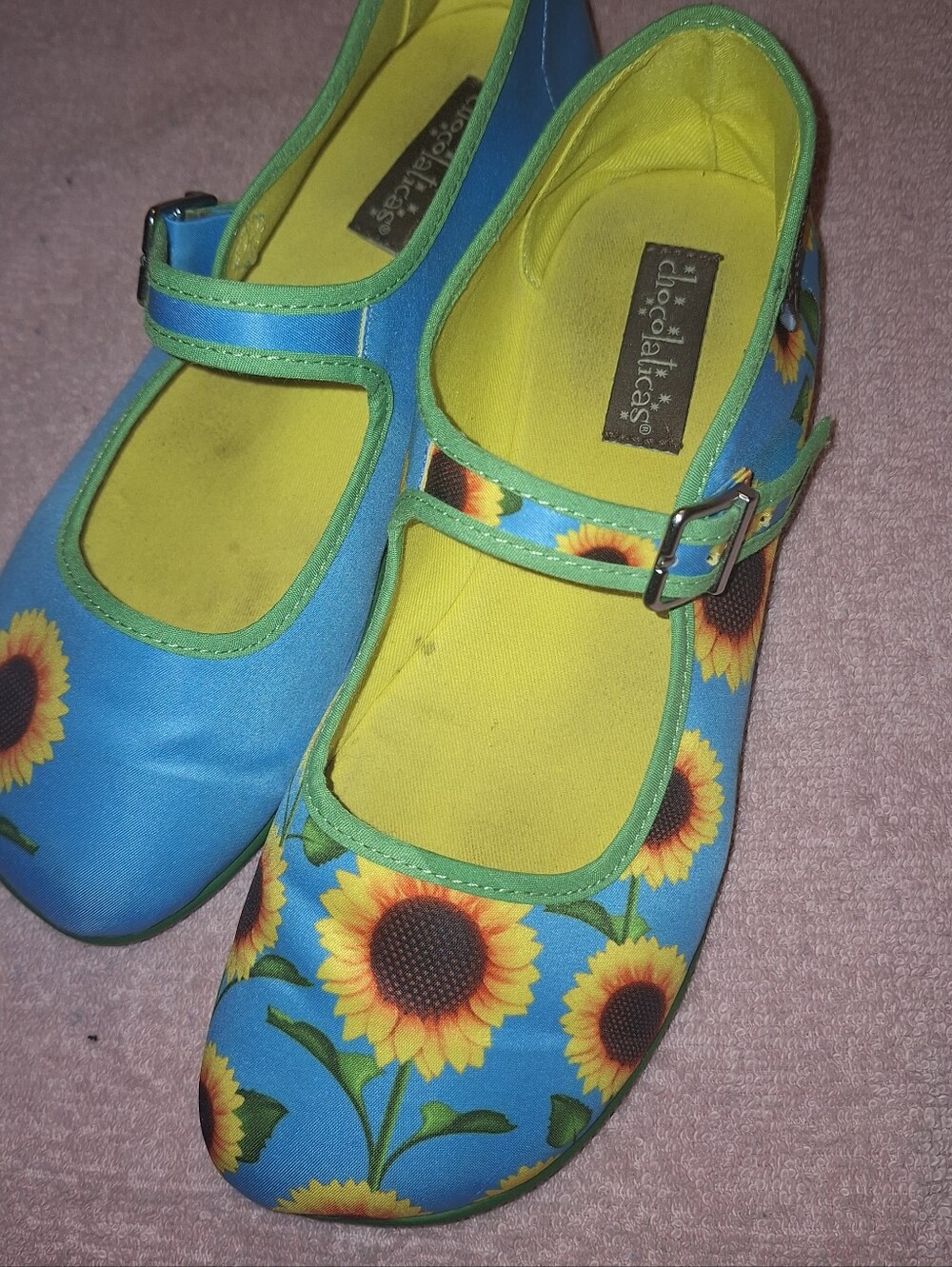 Hot Chocolates Design Blue Sunflower Mary Jane Flat Shoes - Picture 1 of 4